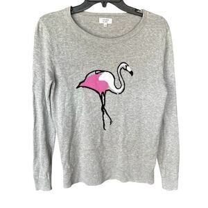 Crown & IVY quirky Pink flamingo light gray lightweight sweater NWOT Sz S